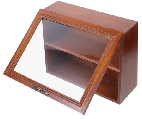 STOBOK Cosmetic Organizer Display Case 12 Inch Desktop Cosmetics Storage Rack with Clear Bamboo Shadow Boxes for Makeup Mug and Tea Cup Stand