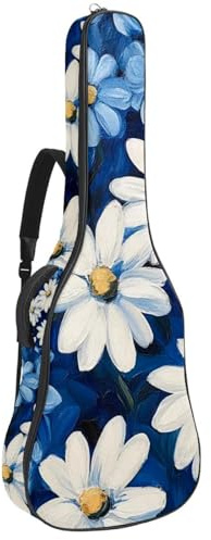 Gitarrentasche, 104 cm, doppelter verstellbarer Schultergurt, Akustikgitarre, Gigbag, Kunst-Aquarell-Gänseblümchen, Gitarrenkoffer, wasserdicht, Oxford-Stoff, dicker Schwamm,