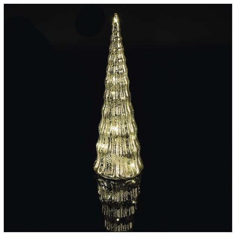 EMOS goldene LED Glasdekoration Tannenbaum mit Timer-Funktion, Licht-Dekoration mit Glanz, für Innenbereich, warmweißes Licht, batteriebetrieben (2x CR2032 enthalten), Golden