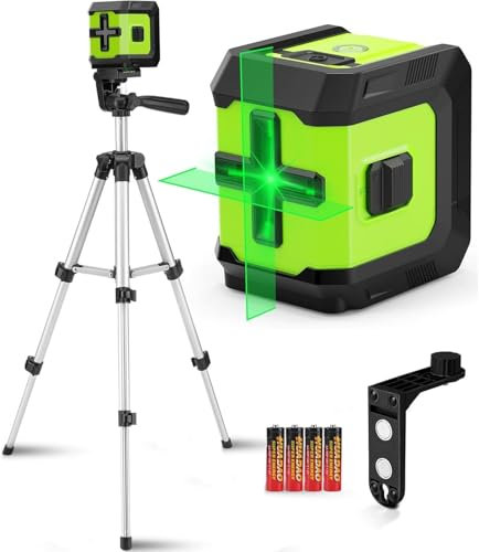 Livella Laser con Treppiede, CinusLinus Livella Laser Autolivellante Raggio Verde Laser Orizzontale e Verticale Linee Incrociate per la Decorazione Domestica, appendere quadri, piastrellare