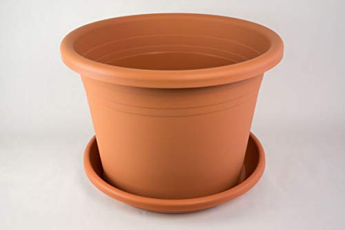 Fuchs Versand 24/7 GmbH Vaso da fiori Cylindro con sottovaso in diversi colori e dimensioni, colore: terracotta, diametro: 40 cm