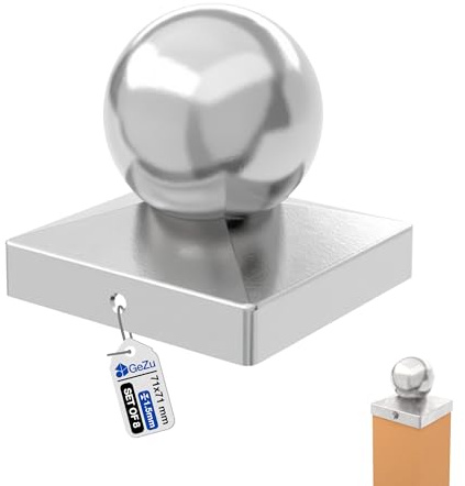 GeZu Impex Capuchon de poteau Boule 71 x 71 mm | Acier Inoxydable Chapeau poteaux Capuchons protection bois
