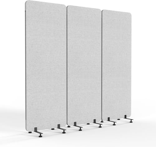 VINGLI Room Divider Screen, Freestanding Privacy Partition Wall, Zipper Connected Panels with Wheels, Office Space Separator (Light Gray, 3 Panel)