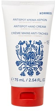 Korre ALMOND OIL & VIITAMIN C Anti-Spot handkräm SPF 15, med C-vitamin och mandelolja, mot pigmentfläckar, vegansk, 75 ml