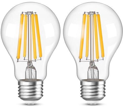 Genixgreen E27 LED Edison bombillas, A60/A19 4W 806lm bombillas estilo retro globo filamento blanco cálido 2700K bombilla decorativa, 40W equivalente, no regulable, paquete de 2