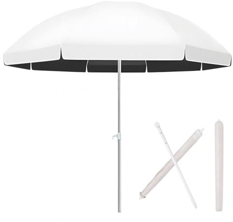 Parasol de Table d'extérieur Patio Market, Parasol de Plage Rond Vintage, 180/220/240/260 cm, Parasol Portable, Protection UV, étanche pour Jardin, Arrière-cour, Terrasse, Piscine(White,260cm(8.5ft))