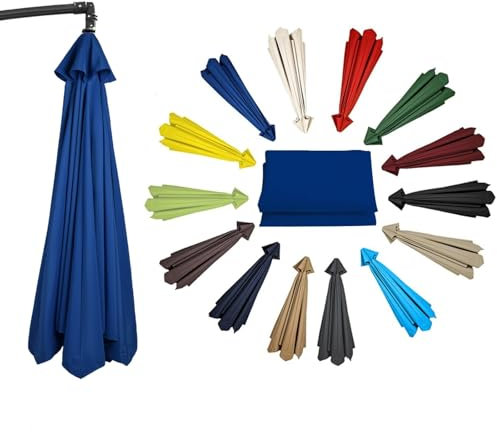Housse De Rechange Pour Parasol, Auvent De Rechange Épais Et Solide Pour Parasol De Terrasse, Avec 6/8 Baleines, Toile De Parasol Deporté - Pour Plage/piscine/Jardin(Blue,11.4ft (350cm)/8 Ribs)