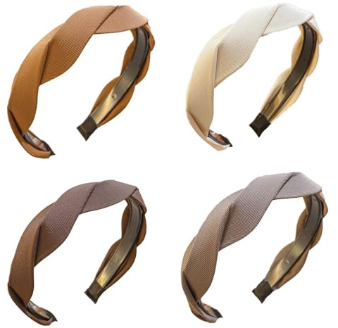 4 Bandes à Cheveux Tissées pour Femmes – Bandeau Large Anti-Glissant, Accessoire Capillaire Élégant, Confortable & Tendance