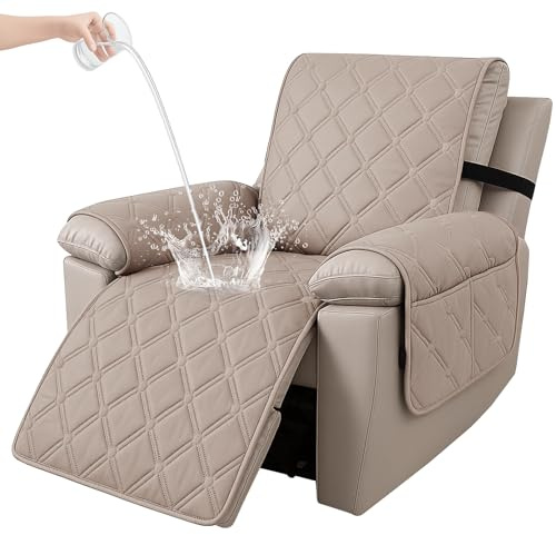 Ystyle Sesselschoner für Fernsehsessel, 100% Wasserdicht 1 Sitzer Sesselschoner mit Taschen Armlehne, rutschfest Sesselauflage Relaxsessel Anti-Rutsch Waschmaschinenfest, Hellkaffee