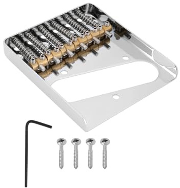 Create idea E-Gitarre Vintage Bridge 6 Messing-Sättel Chrom Brücke Kompatibel mit Telecaster Tele Gitarre Inbusschlüssel