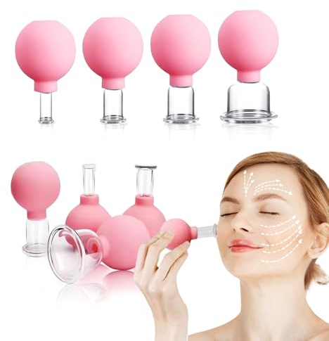 Schröpfgläser Silikon set (4 Stück) ，Schröpfglas aus Echtglas mit Saugball Silikon,Schröpfen Set gegen Falten & Verspannungen& Cellulite,Face Cupping Set ist in vier Größen gleichzeitig erhältlich