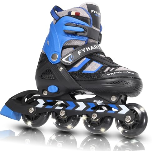 Pattini in linea per bambini regolabili per ragazzi con tutte le ruote che si illuminano, per principianti grandi pattini a rotelle per bambini (Blu, M (34-37 EU))