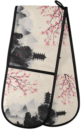 Quteprint Maniques doubles de cuisine matelassées, résistantes à la chaleur, 17,8 x 88,9 cm de long, pour pâtisserie, barbecue, barbecue et micro-ondes – Lavable en machine avec boucle de suspension