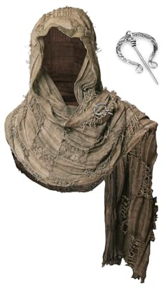FSUJWOA Mittelalter Schal Wrap Umhang, Schultertuch Langes Tuch mit Brosche, Renaissance Hooded Shaw, Schamanen Kapuze