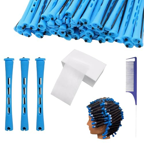 Dauerwellen Wickler, 40 Kleinen Lockenwickler Mit 1 Kamm Und 40 Haarpapieren, 0.35 Zoll Blau Lockenwickler Klein, Ideal Für Kurze Und Lange Haare Ohne Hitze Schöne Haare Styling Tool