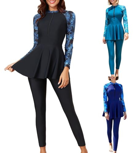 2-TLG Burkini Set Damen - Muslimische Bademode Langarm Schwimmoberteil - Modest Volle Abdeckung Schnelltrocknend Sport Schwimmanzug