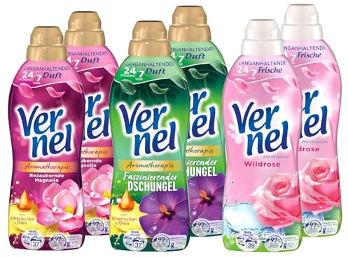 Vernel Bundle – 2x Bezaubernde Magnolie, 2x Faszinierender Dschungel, 2x Wildrose – je 37/39 WL mit ätherischen Ölen & recycelbarer Flasche