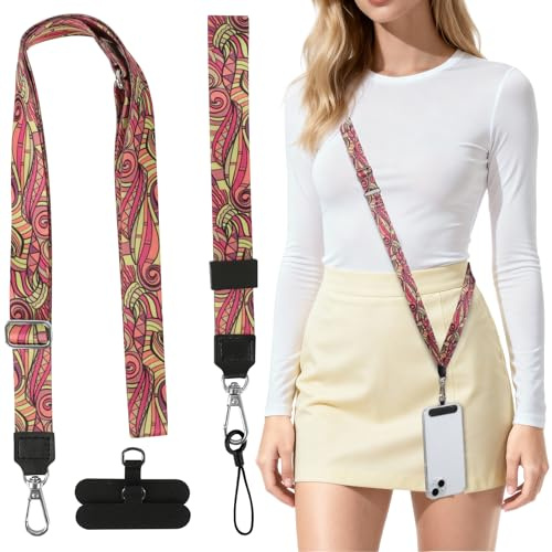 HONZUEN Adjustable Phone Lanyard, Universal Lanyards for Neck, Phone Wrist Strap with 2 Patches, Crossbody Neck Strap for Most Smartphones, Abstract