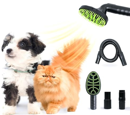 Paaruter Vacuum Attachment Dog Grooming Kit with Shedding Brush and Extension Hose for All Round Vacuum Cleaners