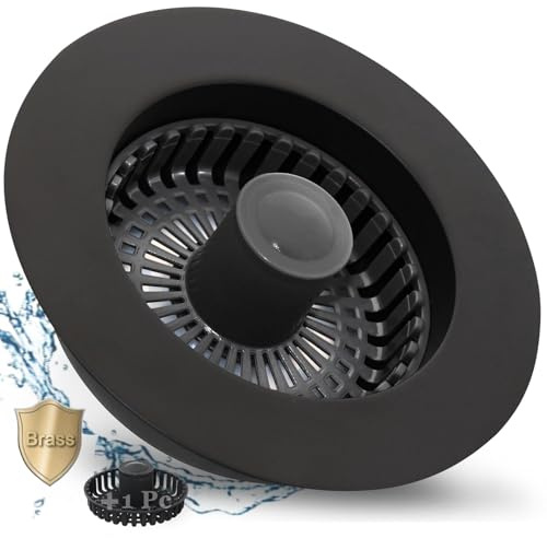 3 in 1 Sieb für Spülbecken,Pop Up Stöpsel Waschbecken und Abflussstopfen mit Sieb Für Deutschland Standard > 70mm Breite und Küche Bad Waschbecken Badewanne (schwarz)