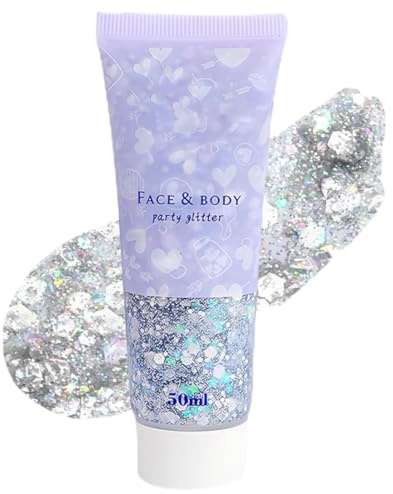 OIXYA Gel pailleté pour le corps, Paillettes Visage Festival, épaisses, accessoires de fête, pour visage, cheveux, ongles, festival, Gel Paillettes Visage, peinture, maquillage(Couleur argent)