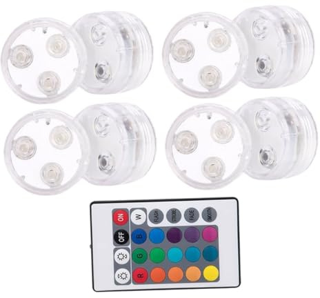 FUNOMOCYA 8 Piezas Luces LED Sumergibles con Mando Impermeables Batería Incluida para Iluminación para Piscina Estanque y Fuentes Decorativas