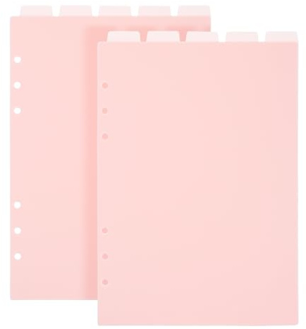 2 Set 6-Ring A5 Binder Dividers, Top 5 Tabs Plastic Binder Index Dividers for 6-Holes Ring Binders, Planner Insets Pink Vertical Tabs Divider Page Protectors for School Office Home Notebook Planner