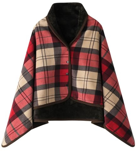 Generico Poncho Donna Indossabile Mantello Caldo Coperta Calda Invernale con Bottoni Scialle Grande Sciarpa Flanella Maglia Cape Coprispalle Coperta Plaid Multifunzione Sciarpa