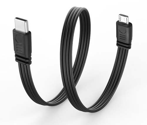 JSADZKJ Câble USB Type-C vers Micro USB Ultra-Flexible,Câble de données Plat Micro 5 Broches à 90 degrés vers USB C,Câble Plat Court de Type C vers Micro pour téléphone,appareil Photo-30 cm (Droit)