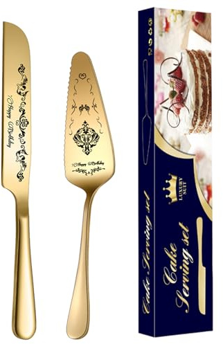 Celuicion Cubiertos, utensilios de servicio, juego de tartas | Cortador y espátula de | Elegante cortador y espátula grabados para cumpleaños, fiesta de prenatal