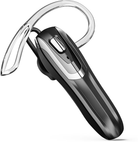 Headset Bluetooth Handy V6.0 mit KI Geräuschunterdrückung & 38 Std. Sprechzeit – Single Ear Freisprech-Ohrhörer, Dual Pairing, Leichtes Bluetooth Headset fürs Fahren/Büro/Lager (Schwarz-Silber)