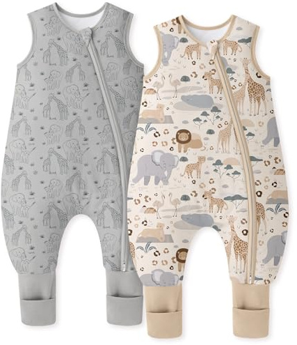 Unnivoll Baby Schlafsack mit Füßen 1,5 Tog 2er Pack Schlafsack Baby Baumwolle Ganzjahre Schlafsack mit Beinen Babyschlafsack Weich 90 cm für Jungen Mädchen Zebra