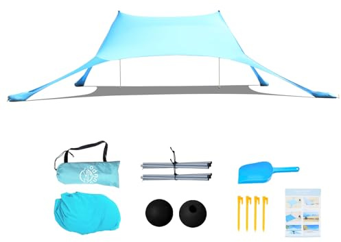 Tenda da spiaggia, 2 x 2,1 m, pop-up, SPF 50, protezione solare, anti vento, tenda da spiaggia con aste di stabilità e sacchi di sabbia, portatile, protezione solare da spiaggia, cortile