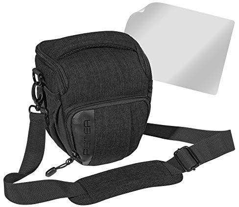 PEDEA DSLR-Kameratasche Fashion mit Displayschutzfolie für Olympus E-M5 Mark II Pen E-PL8 E-PL9 / Canon EOS M50 / Nikon D5600 D7500 / Panasonic G9 G70 G81 GX8 / Fujifilm X-T3 X-T100, Gr. M schwarz