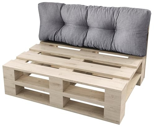 sunnypillow Palettenkissen für Gartenmöbel - Rückenkissen 120 x 60 cm - Rückenpolster für Bett und Sofa - Palettenpolster für Palettenmöbel - Gesteppte Gartenkissen - Rückenlehne, Kissen Grau