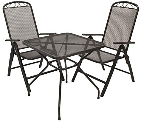 DEGAMO Gartengarnitur Classic 3-teilig, 2X Hochlehner und 1x Tisch 70x70cm quadratisch, Streckmetall anthrazit