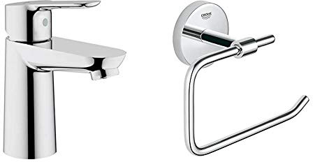 GROHE 23330000 | BauEdge Basin Mixer Tap & 40457001 | BAU Cosmopolitan Toilet Roll Holder