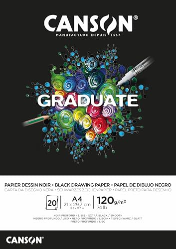 CANSON Graduate Papier dessin noir - Bloc 20 feuilles A4 - 120g/m²