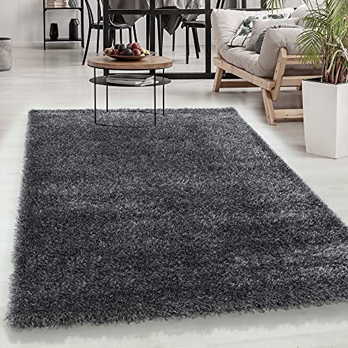Carpetsale24 Teppich Wohnzimmer Shaggy Einfarbig Design 160 x 230 cm Grau - Hochflor Schlafzimmer Luxuriöse Kuschelig und Super Weich Flauschiger Langflor 50 mm Florhöhe Rechteckig