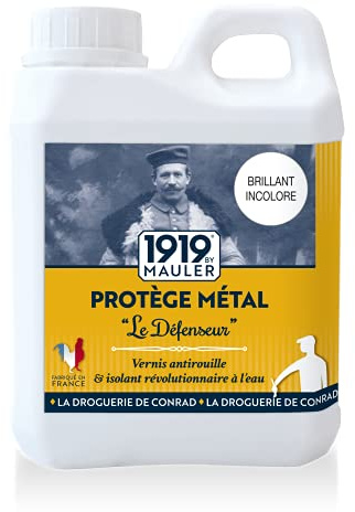 MAULER - Vernis Métal Antirouille - Le Défenseur Brillant Incolore 1L | Tous supports ferreux, cuivre, laiton - Tenue Brouillard Salin - Manufacture Mauler depuis 1919