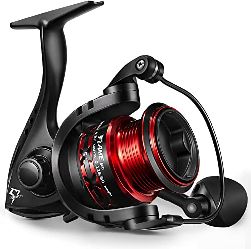 Piscifun Flamsnurrande rullar, lätta 9 + 1 BB Ultra Smooth snurrande fiskerullar, kolfiber 20 pund max drag, 500, röd