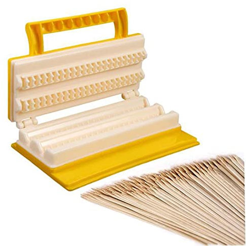 Barbecue Meat Skewer Device，Bamboo Sticks 25cm x100 Wooden Skewers Sticks Extra Long Strong For Barbecue Kebab Marshmallow Roasting Chocolate