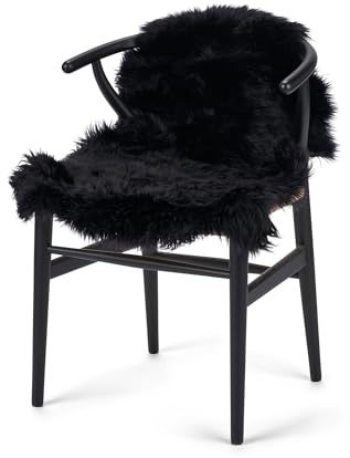 Nordic Sheep Tapis Peau de Mouton à Poils Longs 90x60 cm | Peau de Mouton Veritable pour canapé, Chaise, ou Table | Chaque Tapis Fourrure est Unique, créé par la Nature | Couleur : Noir