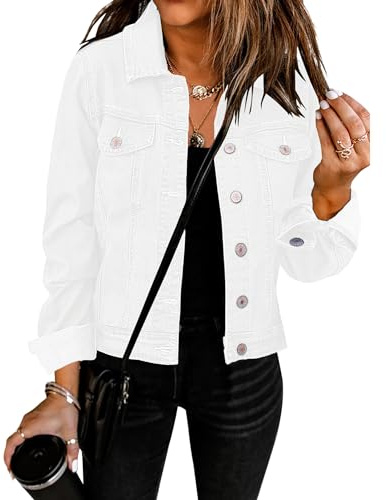 Vetinee White Denim Jacket Womens Women's+Summer+Jacket White Size Large Fits UK Size 16 to UK Size 18