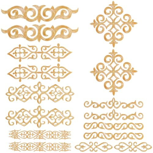 NBEADS 16 Stück Stickerei Spitzen Blumen Patches, Aufnäher Zum Aufbügeln Aufnäher Goldene Blumenapplikationen Für Hochzeitskleid Dekoration, Reparatur Kleidung Rucksäcke Jeans Mützen