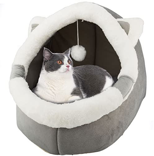 Lits pour Panier Chats intérieur avec Jouet Suspendu, lit Grotte pour Petit Chien antidérapant, Tente pour Chaton Niche Maisons Oreiller rembourré Amovible, Super Doux idéal pour Chats et Chiots