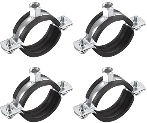sourcing map 47-51mm Rigid Pipe Strap Clamps, Carbon Steel Pipe Bracket Tube Clip M8/M10 Nut Size for Water Tube Pipe 4 Pcs