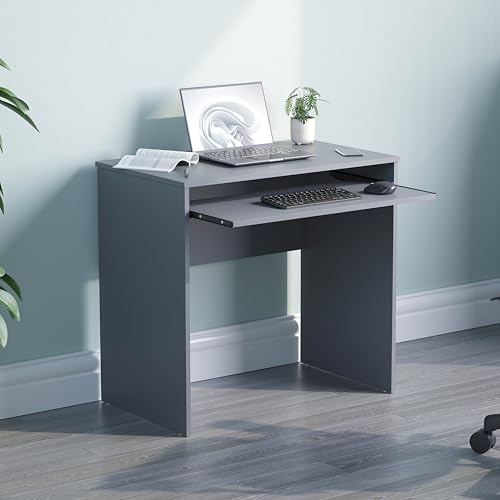Vida Designs Huby - Escritorio pequeño para computadora, Mesa compacta para PC o Laptop, estación de Trabajo con Bandeja para Teclado, Muebles, Color Gris