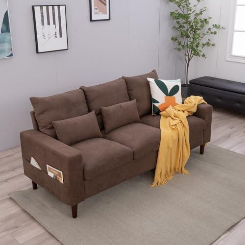 Panana 2 Seater / 3 Seater Sofa Couch Settee Linen Fabric Sofa Living Room Sofa with Wood Legs (Brown, 3 Seater)