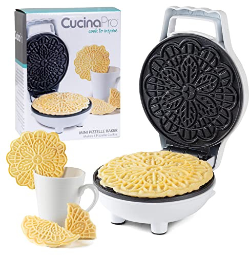 Mini Electric Pizzelle Maker- Makes 1 Personal Tiny Sized 4 Traditional Italian Waffle in Minutes- Nonstick Iron Press w Recipe Book- Dessert Cookie Treat or Housewarming Baking Machine, Gift for Her